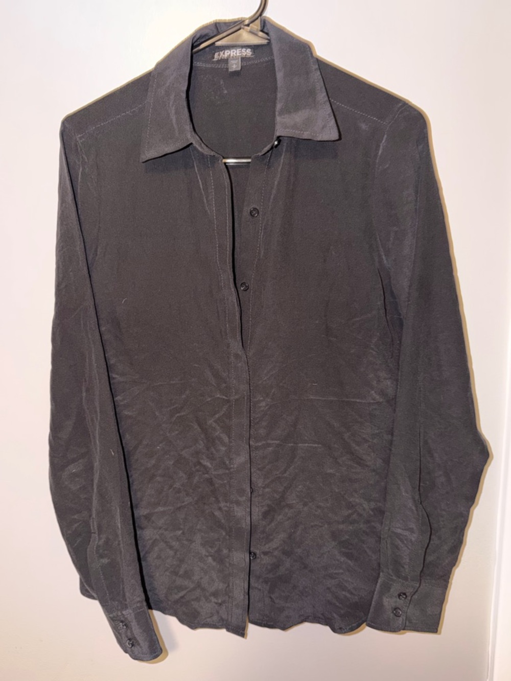Express 100% silk Black Collared Button-Down Shirt